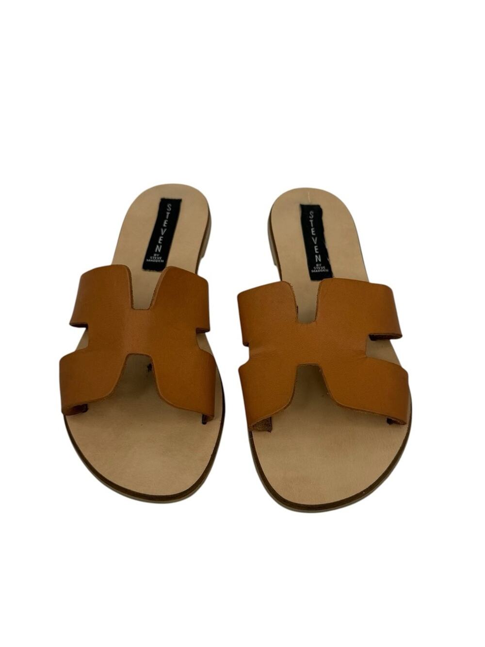 Steven By Steve Madden Greece Cognac Leather Slide Sandals Flat Womenās Sz 8.5